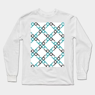 Mid Mod 666 69 Deco Print Pattern Retro Teal White Black Classy Elegant Long Sleeve T-Shirt